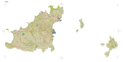 Obraz premium Guernsey shape isolated on white. OSM Topographic Humanitarian style map