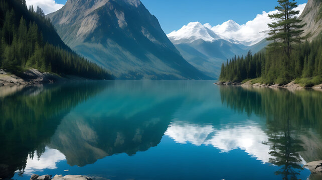 Natures beauty reflected in tranquil mountain waters without anything else