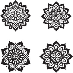 simple Mandala Pattern Designs pack- floral mandal black and white, colored and outlined vector illustration- hand drawn traditional and cultural mandala