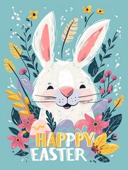 Happy Easter background poster design, Jesus Christ, love, bunny, eggs, colorful, cross, religion
