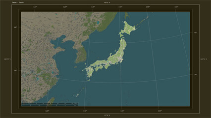 Japan composition. OSM Topographic Humanitarian style map