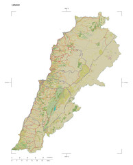 Lebanon shape isolated on white. OSM Topographic Humanitarian style map