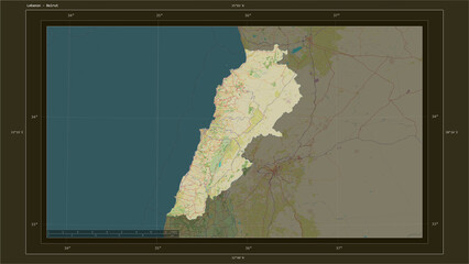 Lebanon composition. OSM Topographic Humanitarian style map