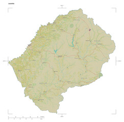 Lesotho shape isolated on white. OSM Topographic Humanitarian style map