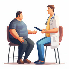 Obese individual receiving medical advice from a doctor isolated on white background, realistic, png
