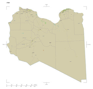 Libya shape isolated on white. OSM Topographic Humanitarian style map