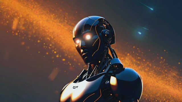 human robot with speckles background
