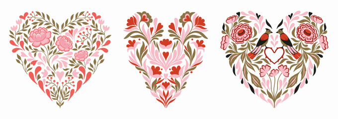 Set of Floral Hearts. Valentine’s Day. Vector.