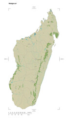 Madagascar shape isolated on white. OSM Topographic Humanitarian style map