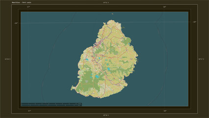Mauritius composition. OSM Topographic Humanitarian style map