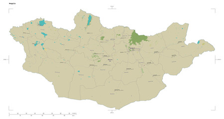 Fototapeta na wymiar Mongolia shape isolated on white. OSM Topographic Humanitarian style map