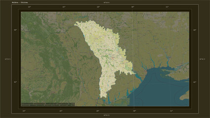 Moldova composition. OSM Topographic Humanitarian style map