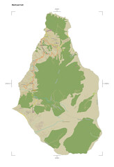 Montserrat shape isolated on white. OSM Topographic Humanitarian style map - obrazy, fototapety, plakaty