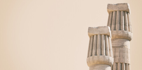 Lotus column capitals. Close up fragment. Isolated, sand color, solid color background, banner. Karnak Temple, Luxor, Egypt - obrazy, fototapety, plakaty