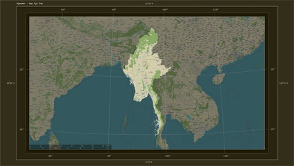 Myanmar composition. OSM Topographic Humanitarian style map