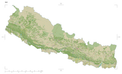 Nepal shape isolated on white. OSM Topographic Humanitarian style map