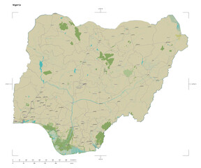 Nigeria shape isolated on white. OSM Topographic Humanitarian style map