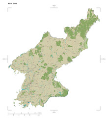 North Korea shape isolated on white. OSM Topographic Humanitarian style map