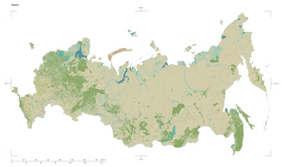 Russia shape isolated on white. OSM Topographic Humanitarian style map