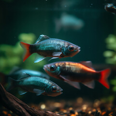 Fototapeta premium a group of fish swimming in an aquarium