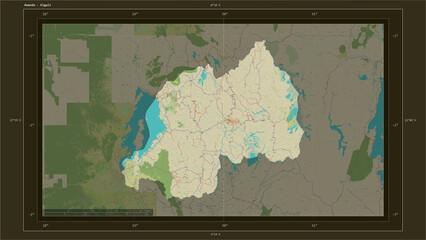 Rwanda composition. OSM Topographic Humanitarian style map
