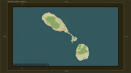 Saint Kitts and Nevis composition. OSM Topographic Humanitarian style map