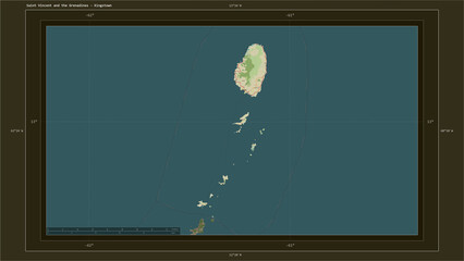 Saint Vincent and the Grenadines composition. OSM Topographic Humanitarian style map
