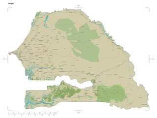Senegal shape isolated on white. OSM Topographic Humanitarian style map © zelwanka