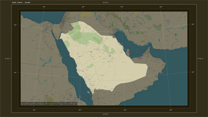 Saudi Arabia composition. OSM Topographic Humanitarian style map