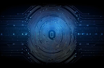 A single fingerprint is displayed on a vibrant blue background. Scanning system of the fingerprint technology. Generative AI