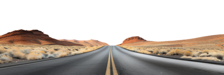 Empty road in the desert, cut out - stock png.