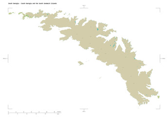 South Georgia - South Georgia and the South Sandwich Islands shape isolated on white. OSM Topographic Humanitarian style map © zelwanka