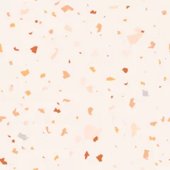 Tapeten Seamless terrazzo pattern in pastel yellow, beige, terracotta and ochre on ivory background.  Vector marble texture with stone chips for wallpapers, fabric design and flooring surface © redheadedgirl