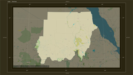 Sudan composition. OSM Topographic Humanitarian style map