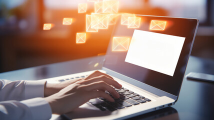 Online communication process. Working with a laptop