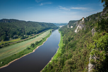 Bastei - a rock formation that is one of the greatest tourist attractions of the Saxon Switzerland National Park, in the Elbe Mountains in the eastern part of Germany - 722870737