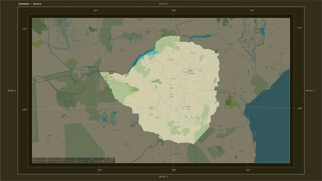 Zimbabwe composition. OSM Topographic Humanitarian style map