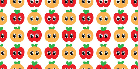 Obraz premium apple orange fruit seamless pattern vector eye cartoon scarf isolated repeat background tile wallpaper gift wrapping paper textile illustration doodle design