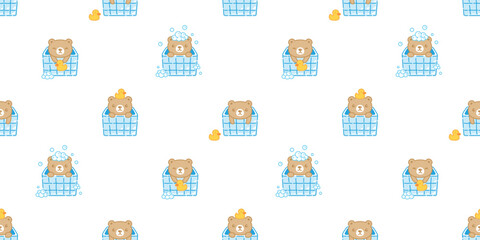 bear polar seamless pattern shower bathtube vector teddy soap bubble duck rubber pet cartoon doodle gift wrapping paper tile background repeat wallpaper illustration scarf isolated design