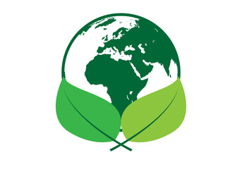 Icono verde de planeta verde arropado por hojas de plantas. © Gabrieuskal