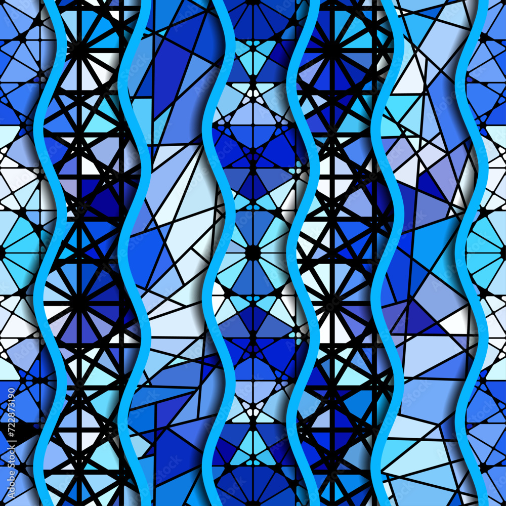 Aufkleber vector seamless blue tile mosaic pattern. ceramic tiles background. vector pattern