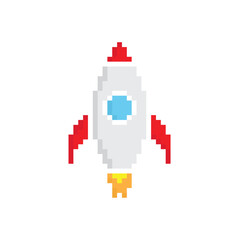 Obraz premium pixel Rocket icon. Vector pixel art Rocket 8 bit logo for game