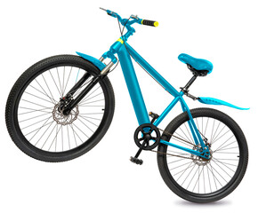 Fototapeta premium Blue Mountain Bike on white, Mountain Bicycle Isolated on White background, With work path.