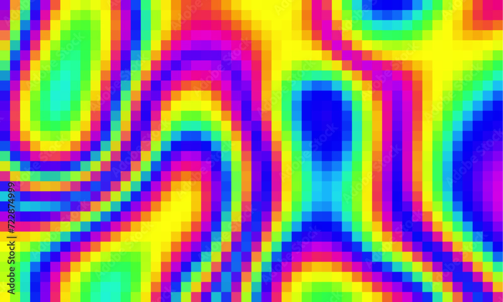 Aufkleber trippy psychedelic colorful neon geometric shapes abstract background, pixelated vector pattern