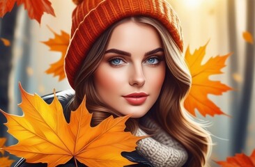 lifestyle portrait of young beautiful lady. Warm autumn