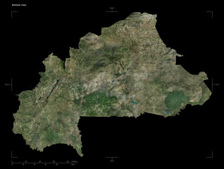 Burkina Faso shape isolated on black. High-res satellite map
