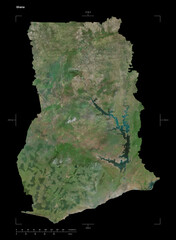 Ghana shape isolated on black. High-res satellite map