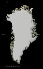 Greenland shape isolated on black. High-res satellite map © zelwanka