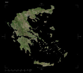 Greece shape isolated on black. High-res satellite map