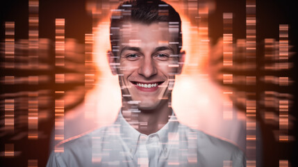 Digital face scanning of a man with hologram features